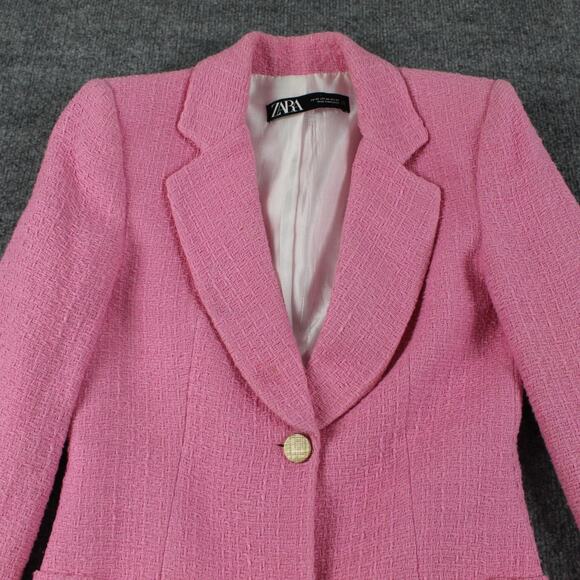 Zara Blazer Women XS Candy Pink Textured Tailored Gold Button Jacket Academia - Picture 2 of 10